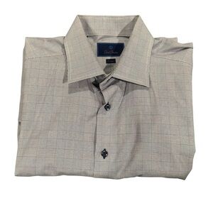 David Donahue Gray Dress Shirt with Classic Pointed Collar Trim